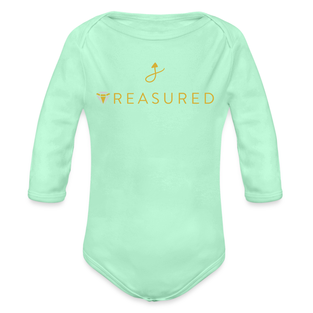 “Treasured” 100% Organic Baby Onesie (Long Sleeve) - light mint