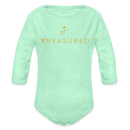 “Treasured” 100% Organic Baby Onesie (Long Sleeve) - light mint