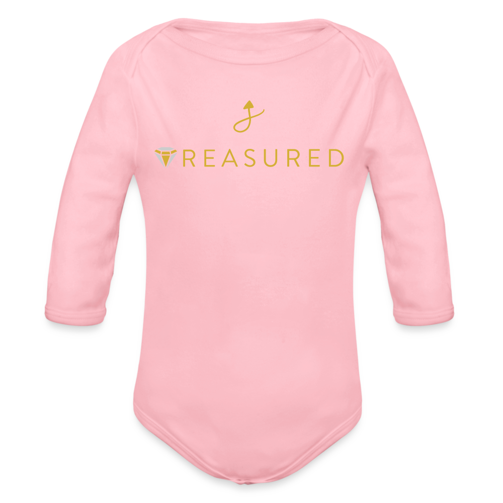 “Treasured” 100% Organic Baby Onesie (Long Sleeve) - light pink