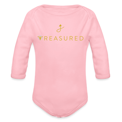 “Treasured” 100% Organic Baby Onesie (Long Sleeve) - light pink