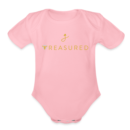 “Treasured” 100% Organic Baby Onesie - light pink