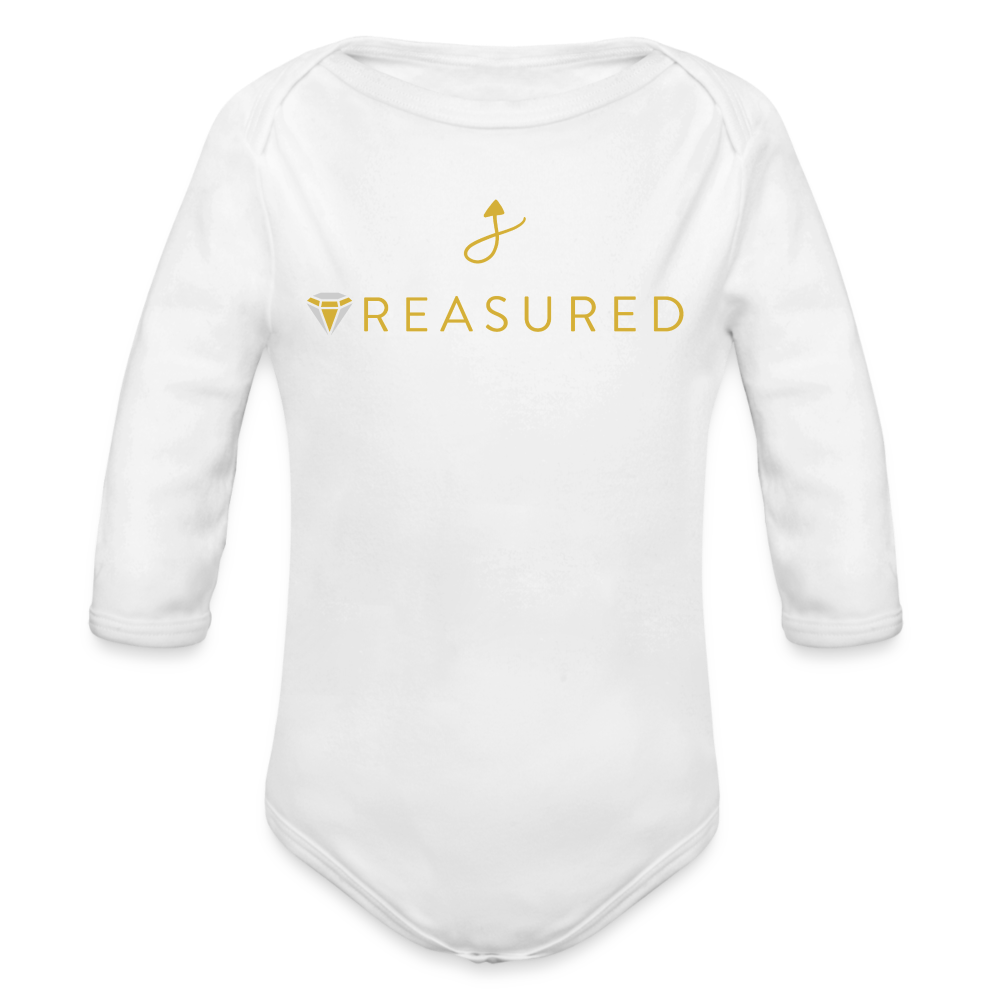 “Treasured” 100% Organic Baby Onesie (Long Sleeve) - white