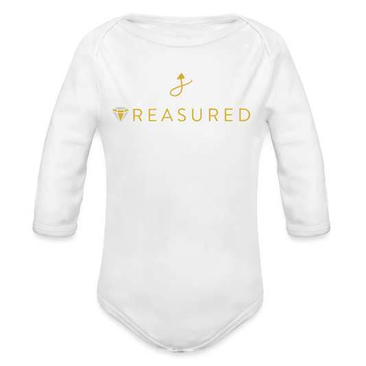 “Treasured” 100% Organic Baby Onesie (Long Sleeve) - white