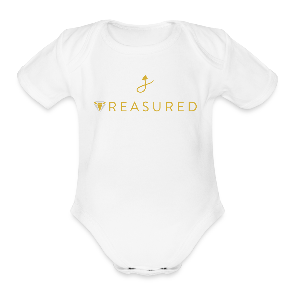 “Treasured” 100% Organic Baby Onesie - white