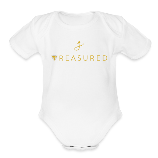 “Treasured” 100% Organic Baby Onesie - white