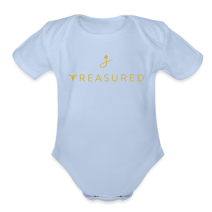 “Treasured” 100% Organic Baby Onesie - sky